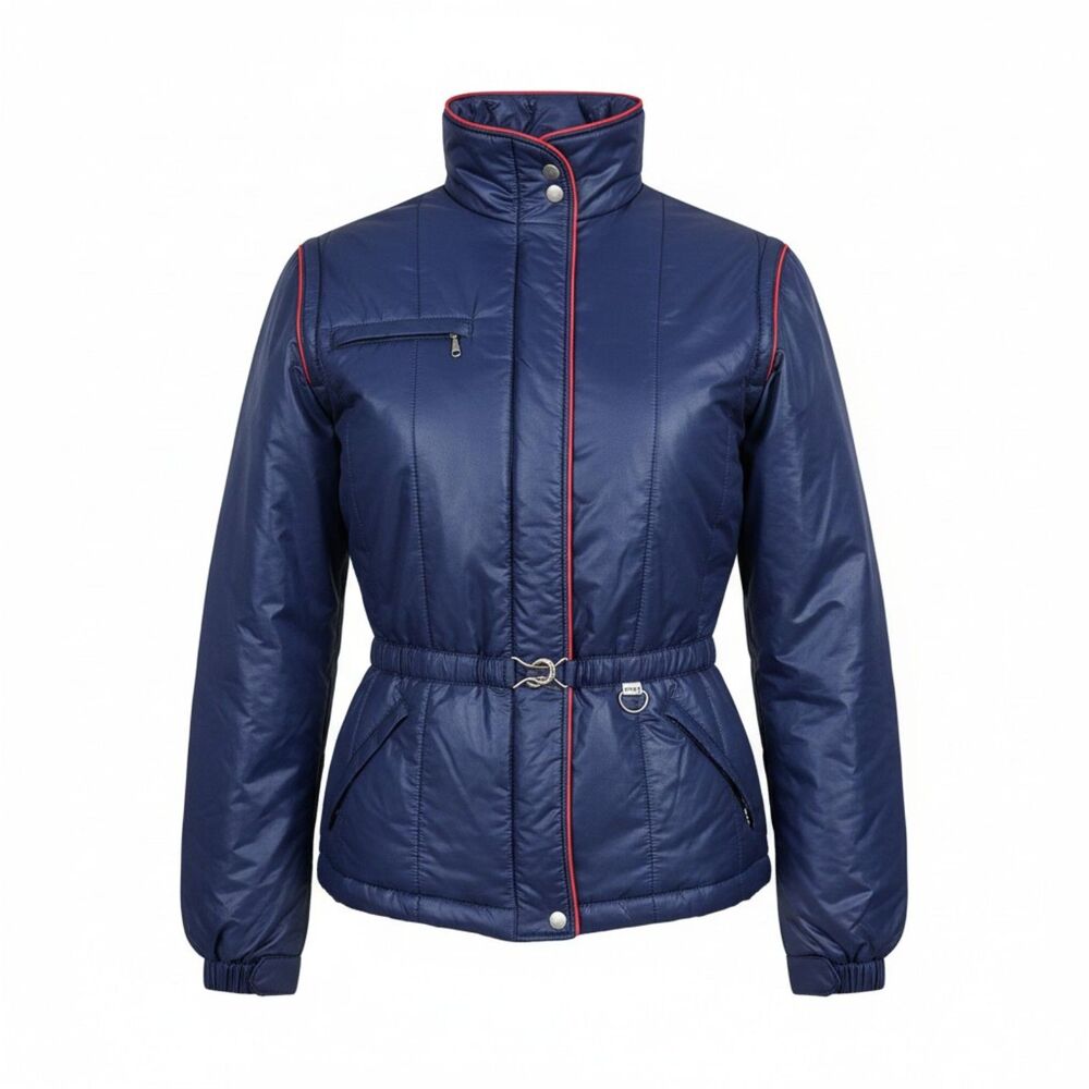 Vintage Leviโs Womenโs Navy Puffer Jacket Red Trim Cinch Waist 80s